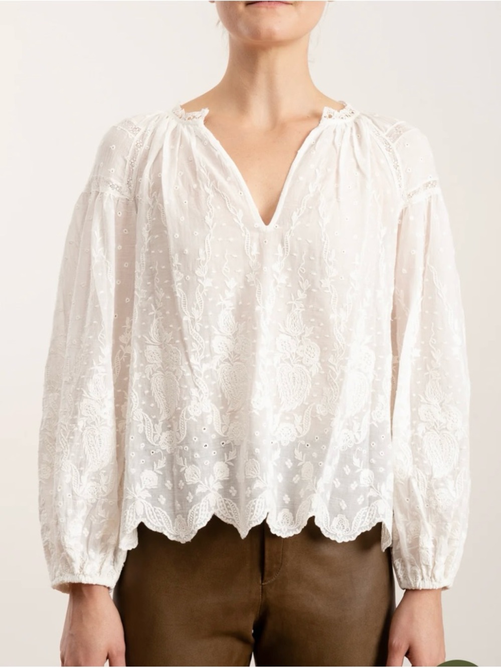 Scarpa White Embroidered V-Neck Peasant Blouse